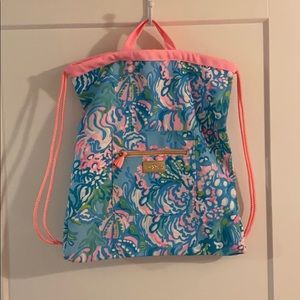 Lilly Pulitzer GWP Drawstring Backpack Blue Ibiza